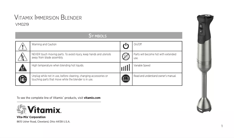 Page 1 de la notice Manuel utilisateur Vitamix VM0219