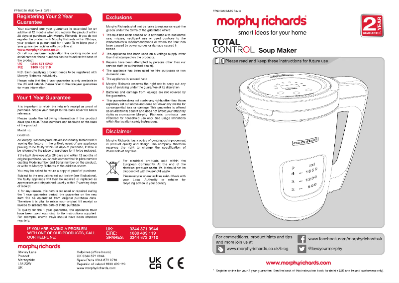 Page 1 de la notice Manuel utilisateur Morphy Richards Total Control 501020
