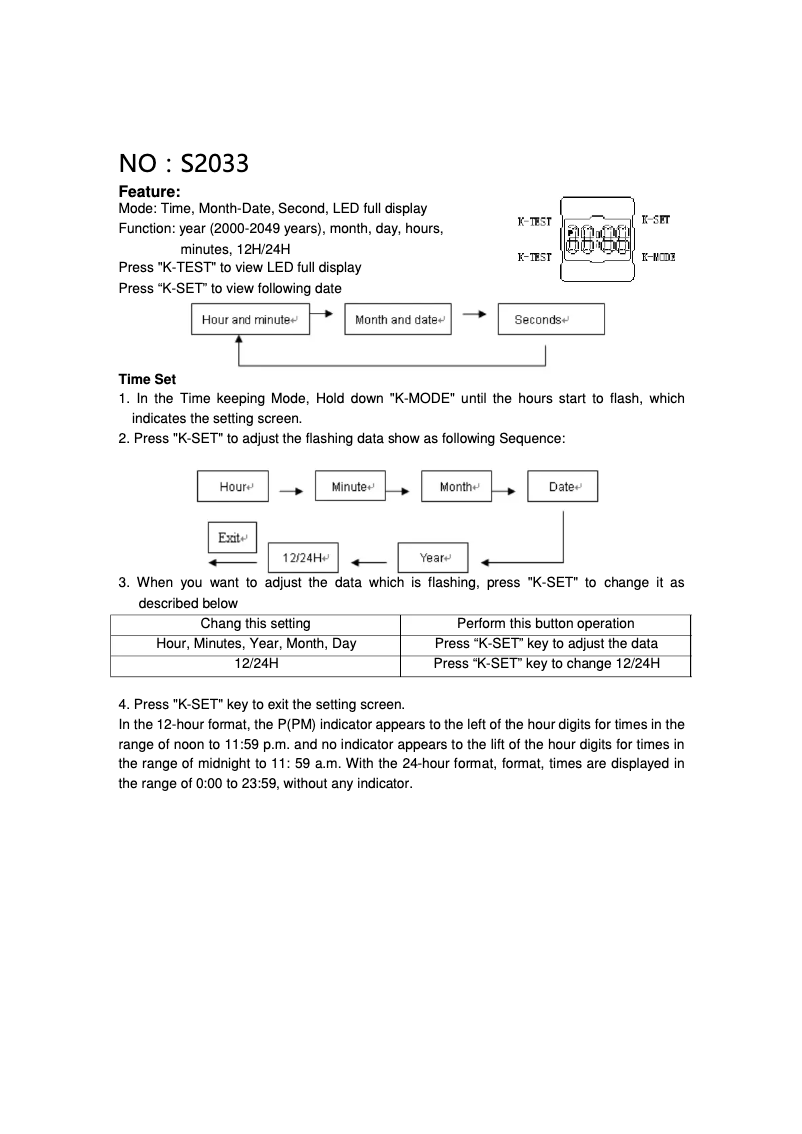 Page 1 de la notice Manuel utilisateur Skmei 1004