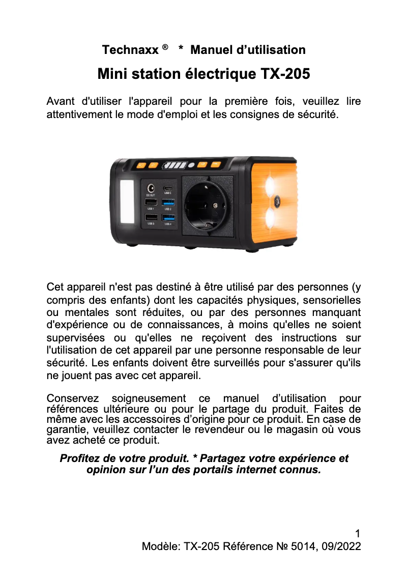 Page 1 de la notice Manuel utilisateur Technaxx TX-205