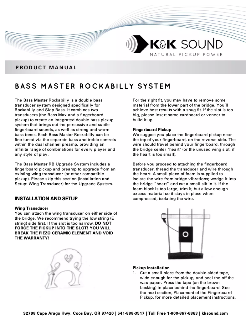 Page 1 de la notice Manuel utilisateur K&K Sound Bass Master Rockabilly Plus