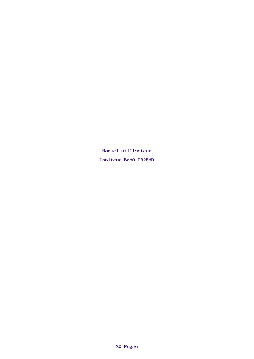 Page 1 de la notice Manuel utilisateur BenQ G925HD