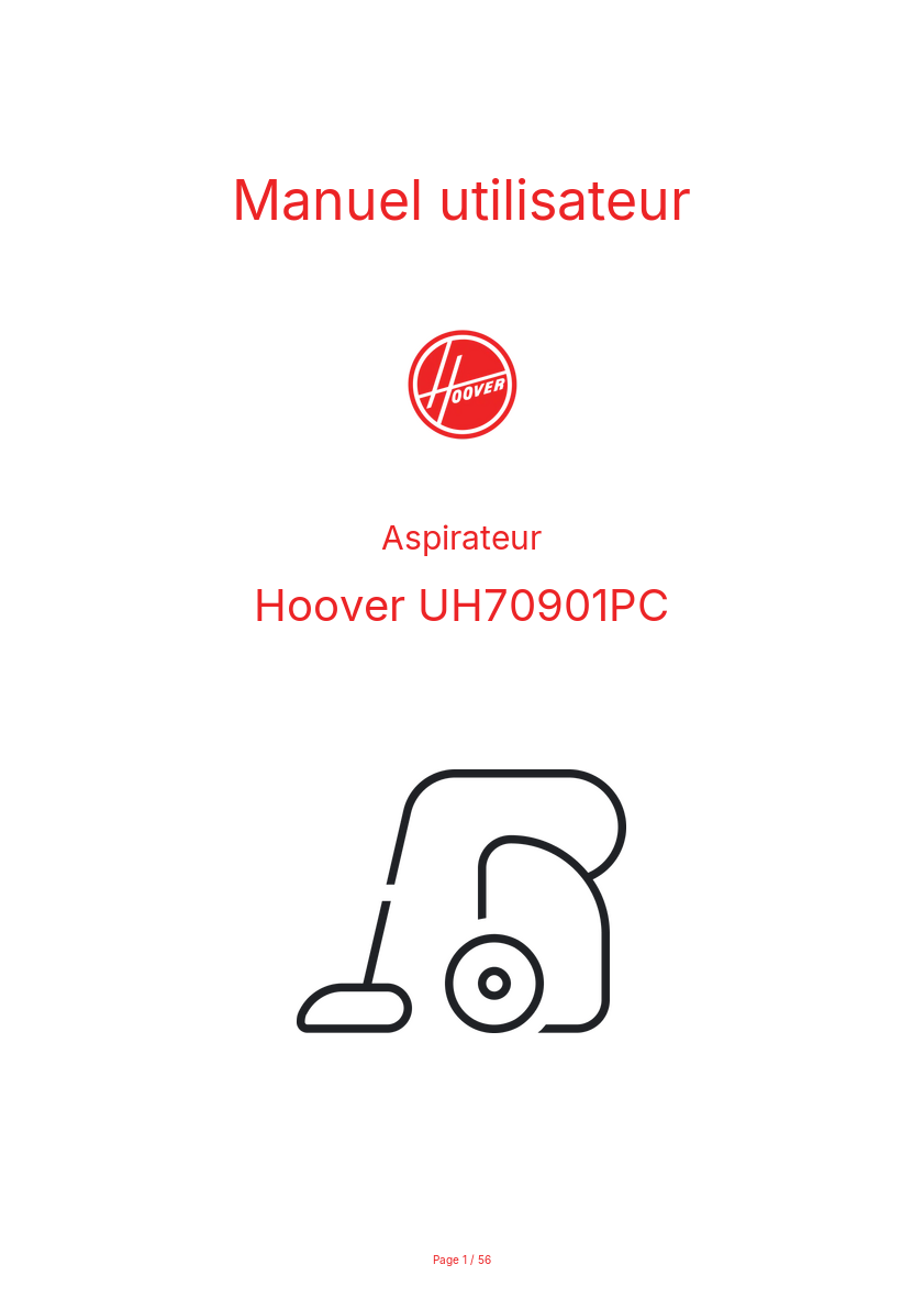 Page 1 de la notice Manuel utilisateur Hoover UH70901PC