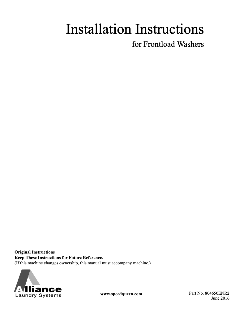 Página 1 del manual Guía de instalación Speed Queen FF7010WN