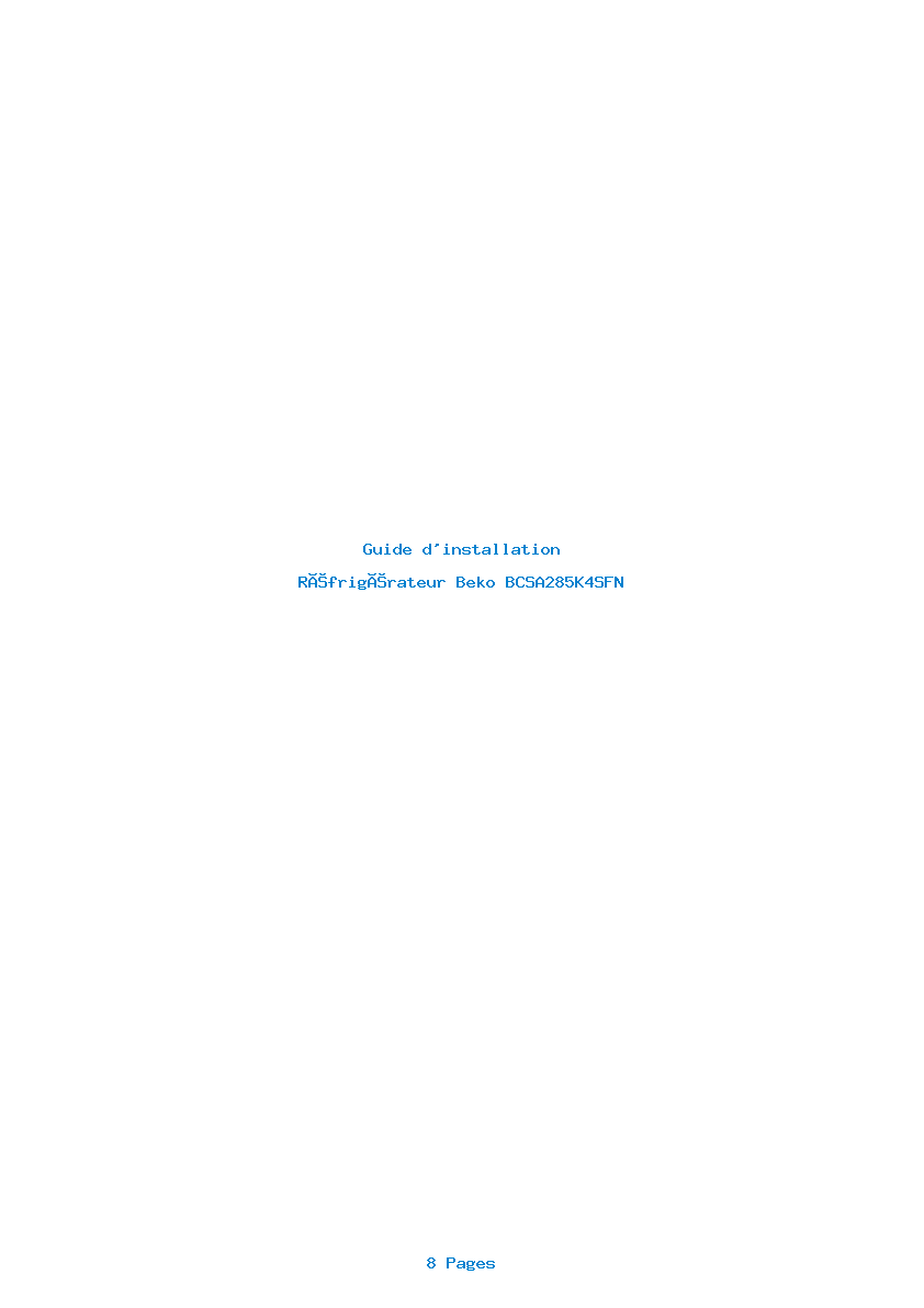 Page 1 de la notice Guide d'installation Beko BCSA285K4SFN