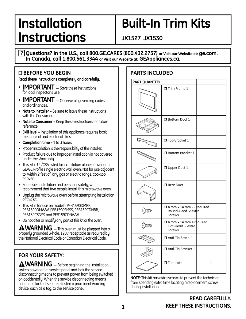 Page 1 de la notice Manuel utilisateur GE JX1530CBC