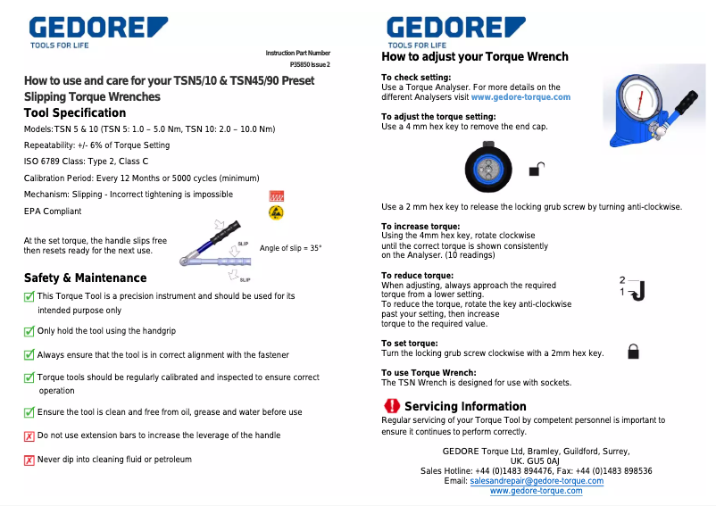 Page 1 de la notice Manuel utilisateur Gedore TSN 25 D