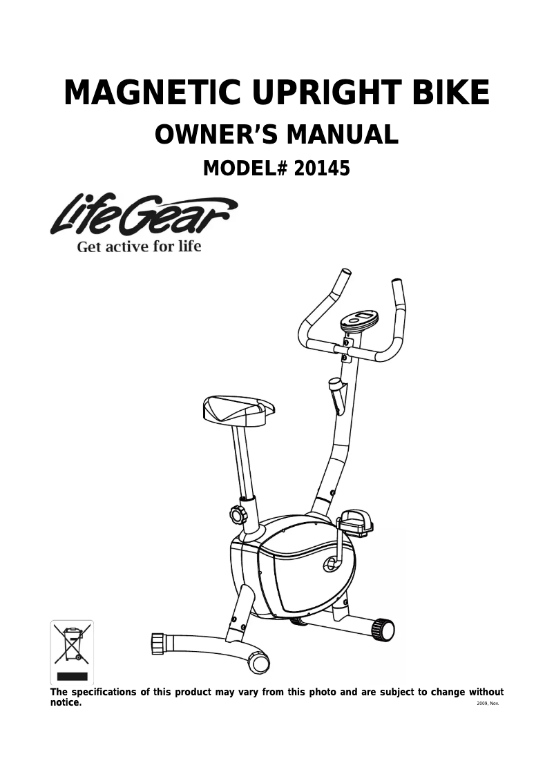 Página 1 del manual Manual de usuario Life Gear Magnetic Upright Bike 20145