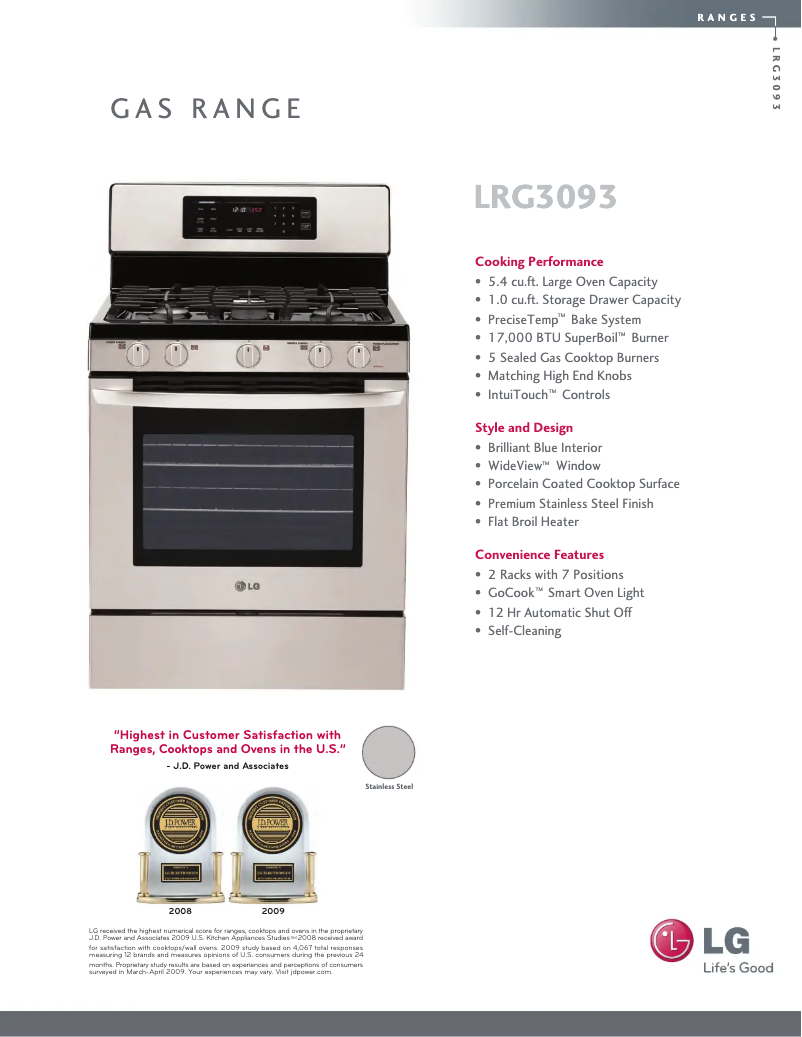 Page 1 de la notice Fiche technique LG LRG3093ST