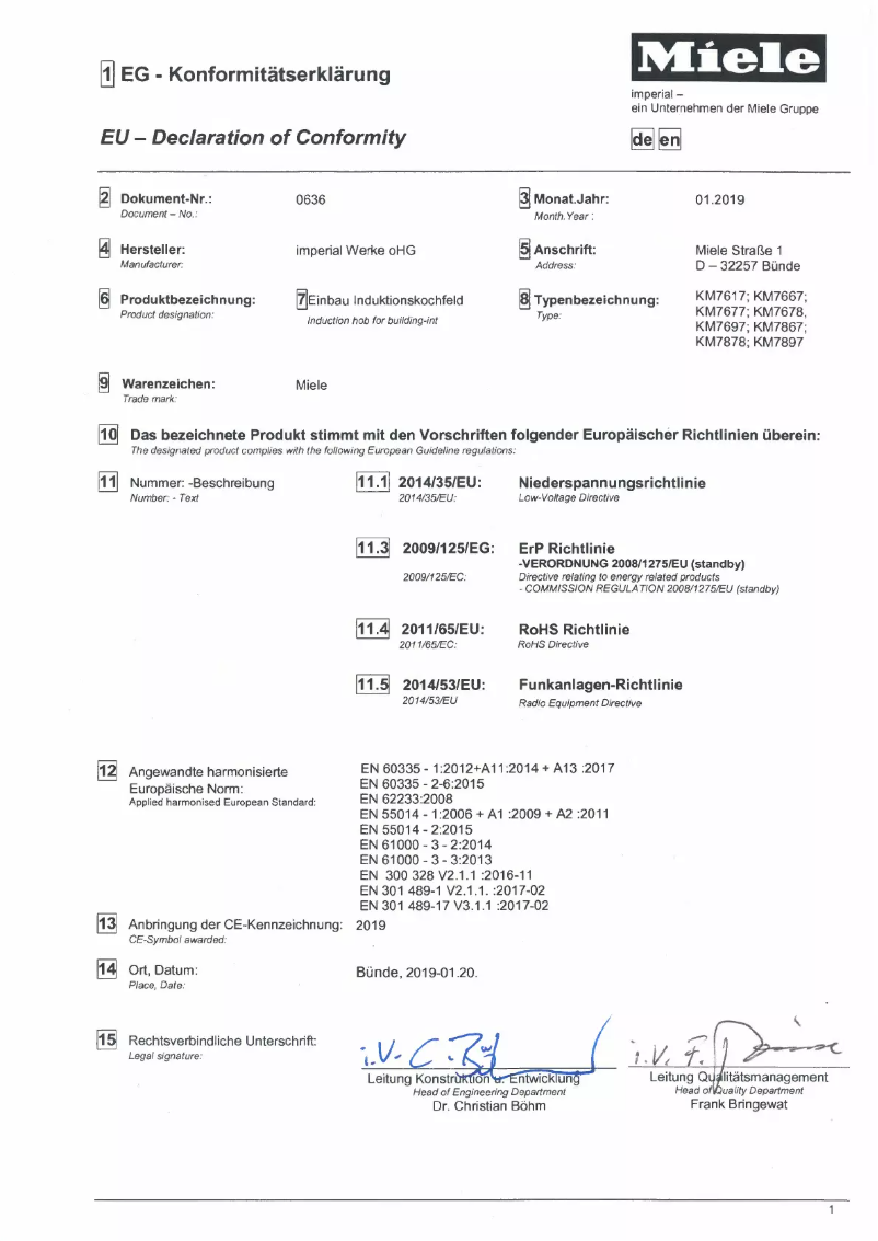 Página 1 del manual Manual de instrucciones Miele KM 7679 FL