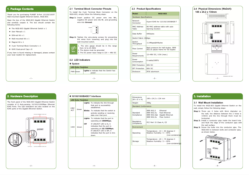 Page 1 de la notice Manuel utilisateur Planet WGS-803