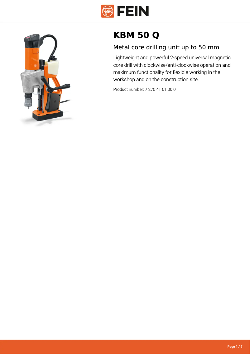 Page 1 of the manual Technical Sheet Fein KBM 50 Q
