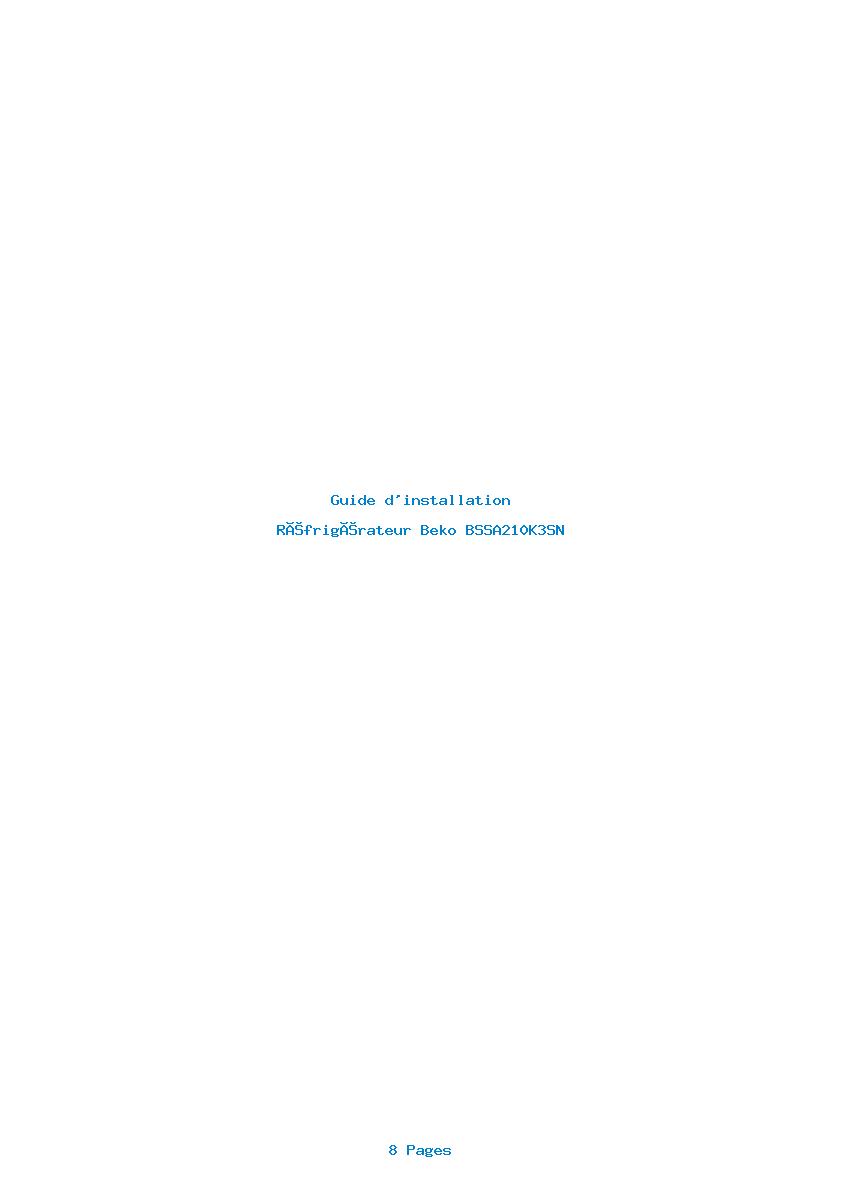 Page 1 de la notice Guide d'installation Beko BSSA210K3SN