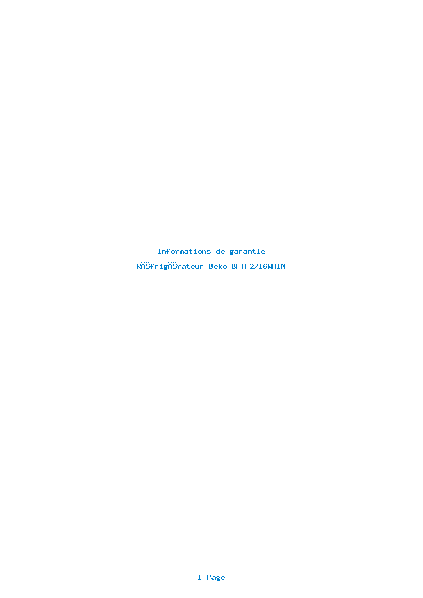 Page 1 de la notice Informations de garantie Beko BFTF2716WHIM
