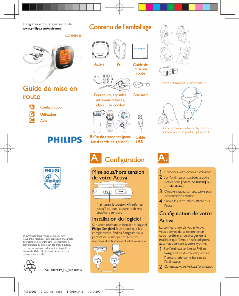 Page 1 of the manual Quick Start Guide Philips Activa ACT101M