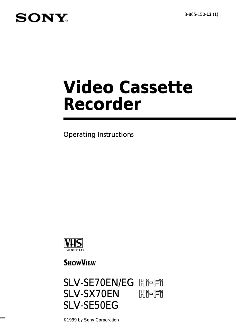 Page 1 de la notice Manuel utilisateur Sony SLV-SE70EN