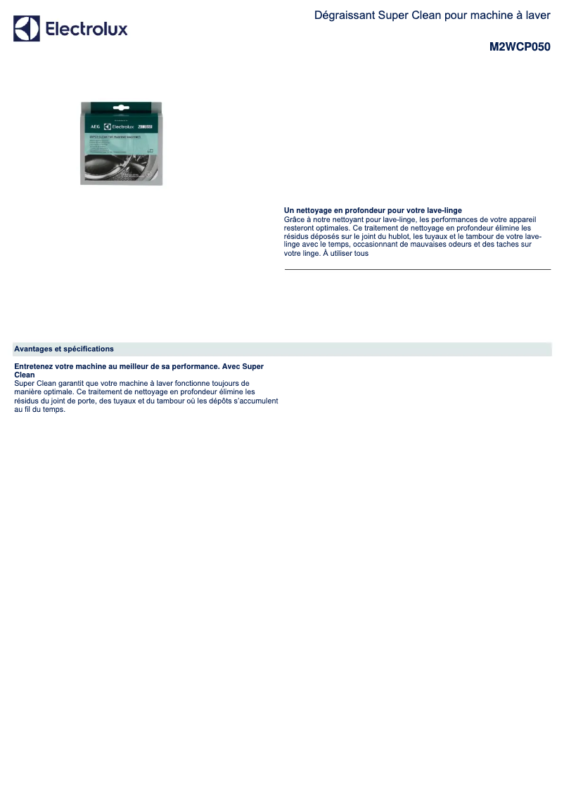 Page 1 de la notice Fiche technique AEG M2WCP050