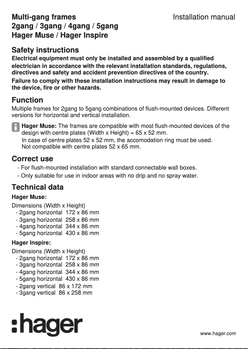 Page 1 de la notice Manuel utilisateur Hager WGCCH3KB