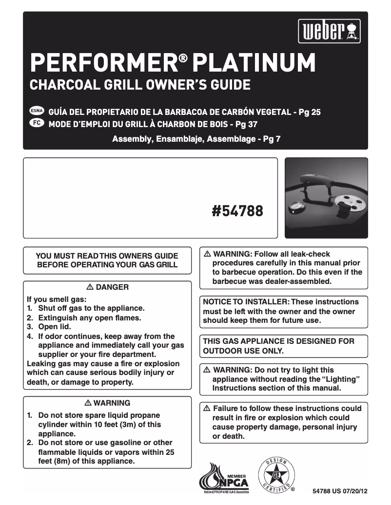 Page 1 de la notice Manuel utilisateur Weber Performer Deluxe 22"