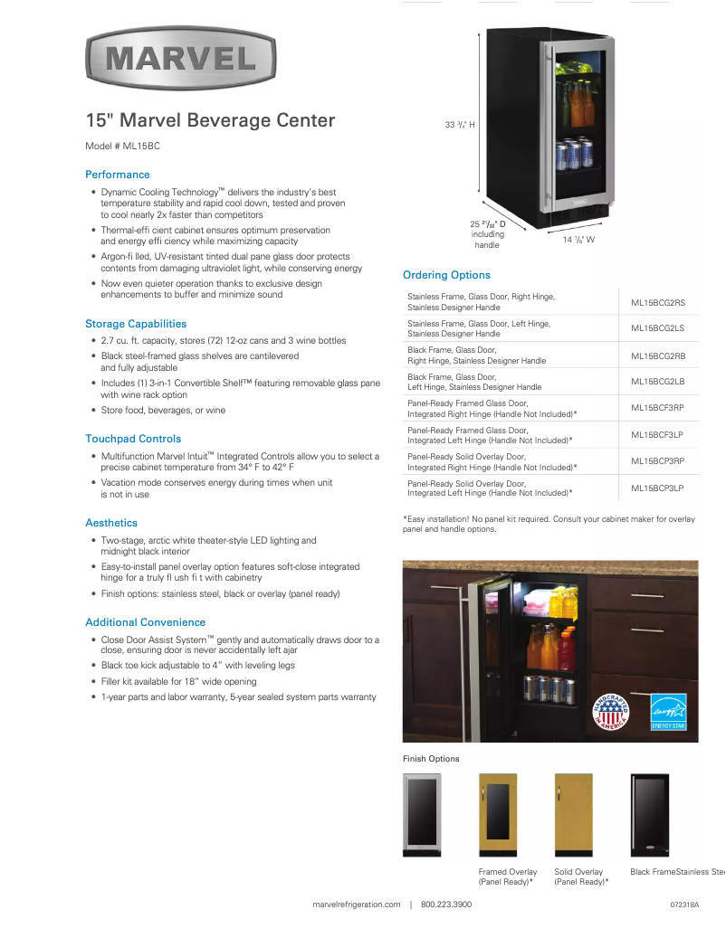 Page 1 de la notice Fiche technique Marvel ML15BCF3LP