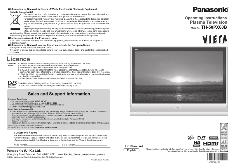 Page 1 de la notice Manuel utilisateur Panasonic TH-50PX60B