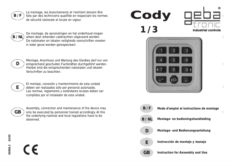 Page 1 de la notice Manuel utilisateur Geba Tronic Cody 1-3