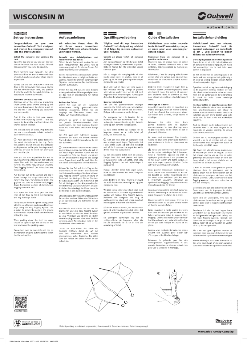 Page 1 de la notice Manuel utilisateur Outwell Discovery Wisconsin M