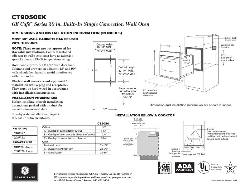 Page 1 de la notice Fiche technique GE Café CT9050EKDS