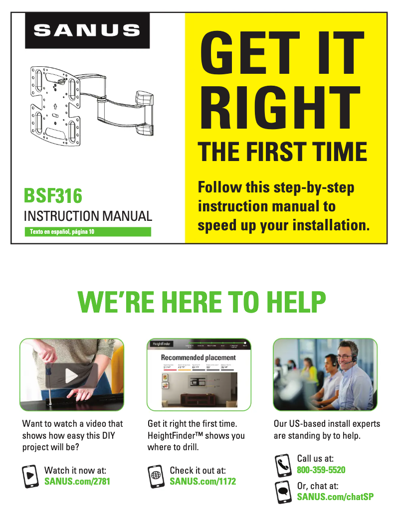 Page 1 de la notice Guide d'installation Sanus BSF316