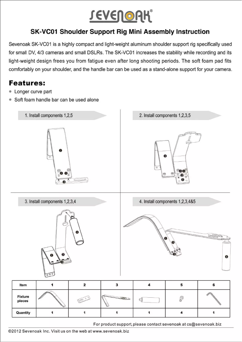 Page 1 de la notice Manuel utilisateur Sevenoak SK-VC01