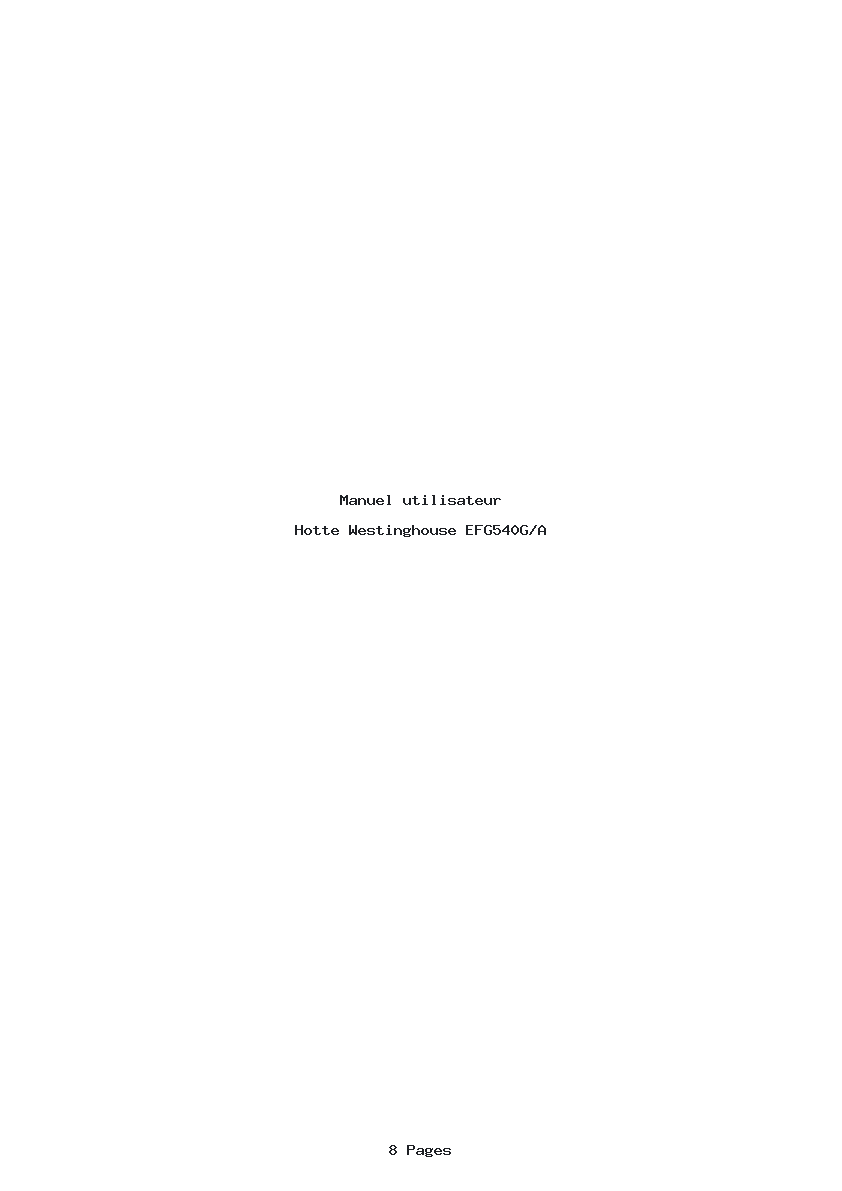 Page 1 de la notice Manuel utilisateur Westinghouse EFG540G/A