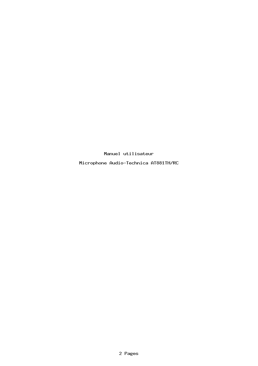 Page 1 de la notice Manuel utilisateur Audio-Technica AT881TH/RC
