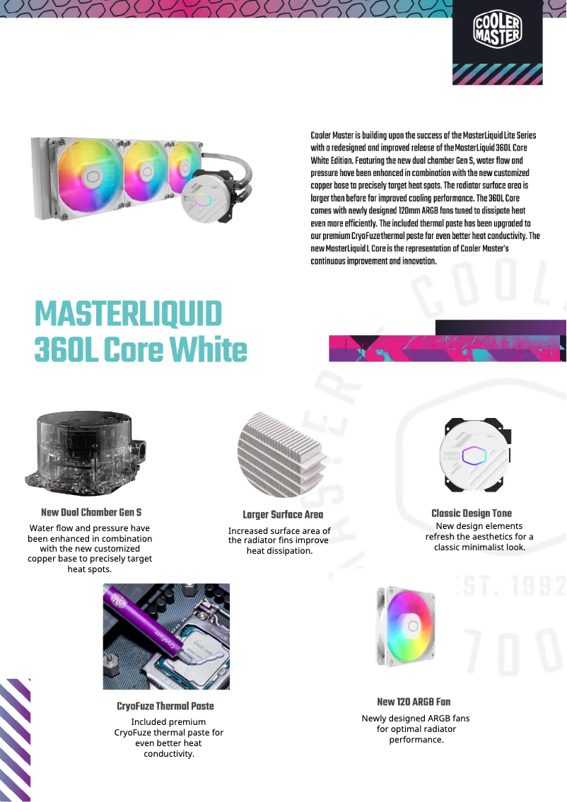 Page 1 of the manual Technical Sheet Cooler Master MasterLiquid 360L Core ARGB