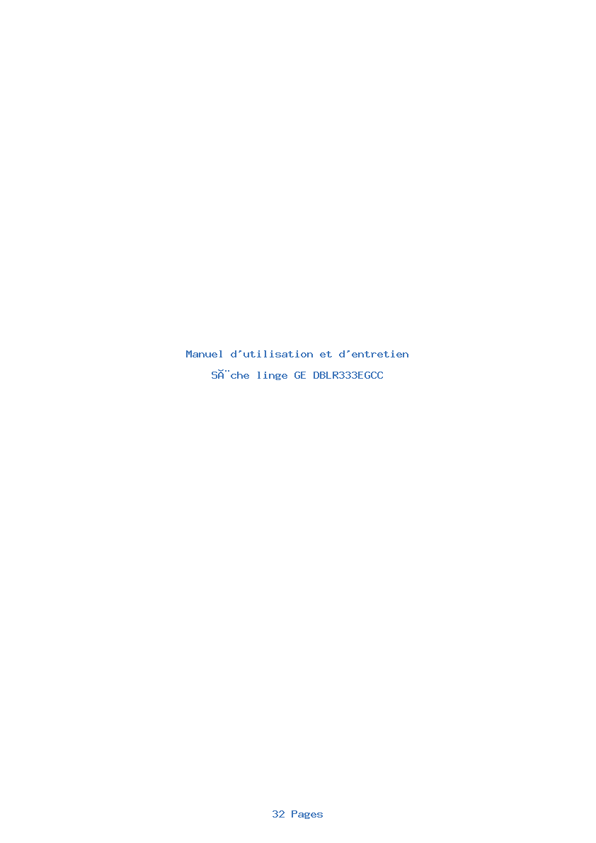 Page 1 de la notice Manuel d'utilisation et d'entretien GE DBLR333EGCC