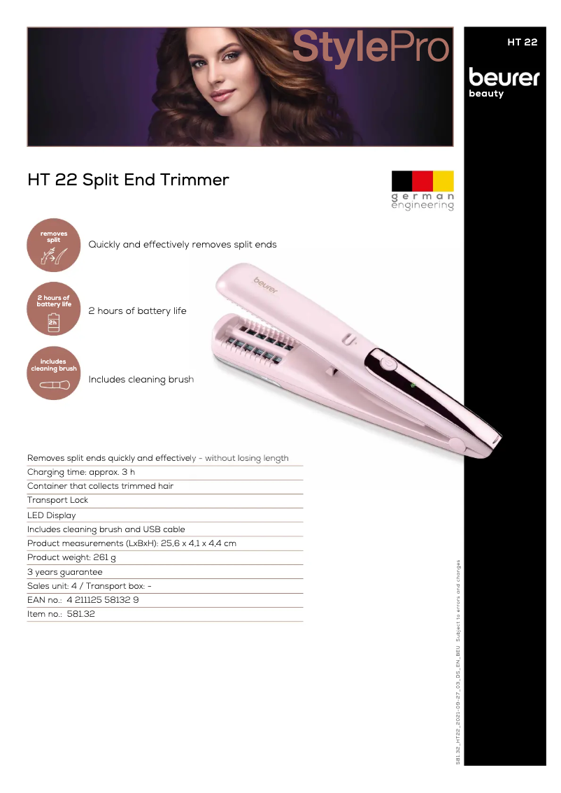 Page 1 de la notice Fiche technique Beurer HT 22