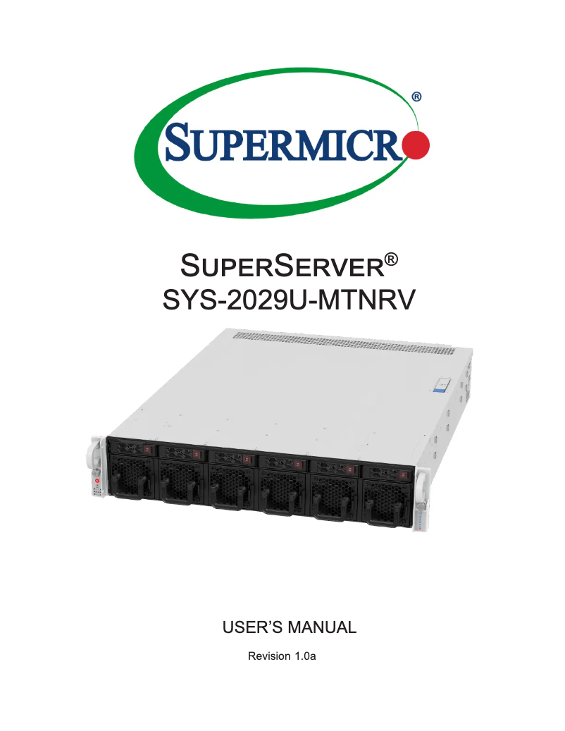 Page 1 de la notice Manuel utilisateur Supermicro SuperServer 2029U-MTNRV