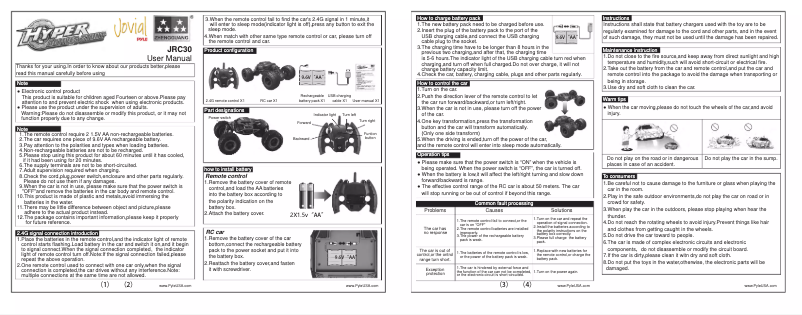 Page 1 de la notice Manuel utilisateur Jovial JRC30