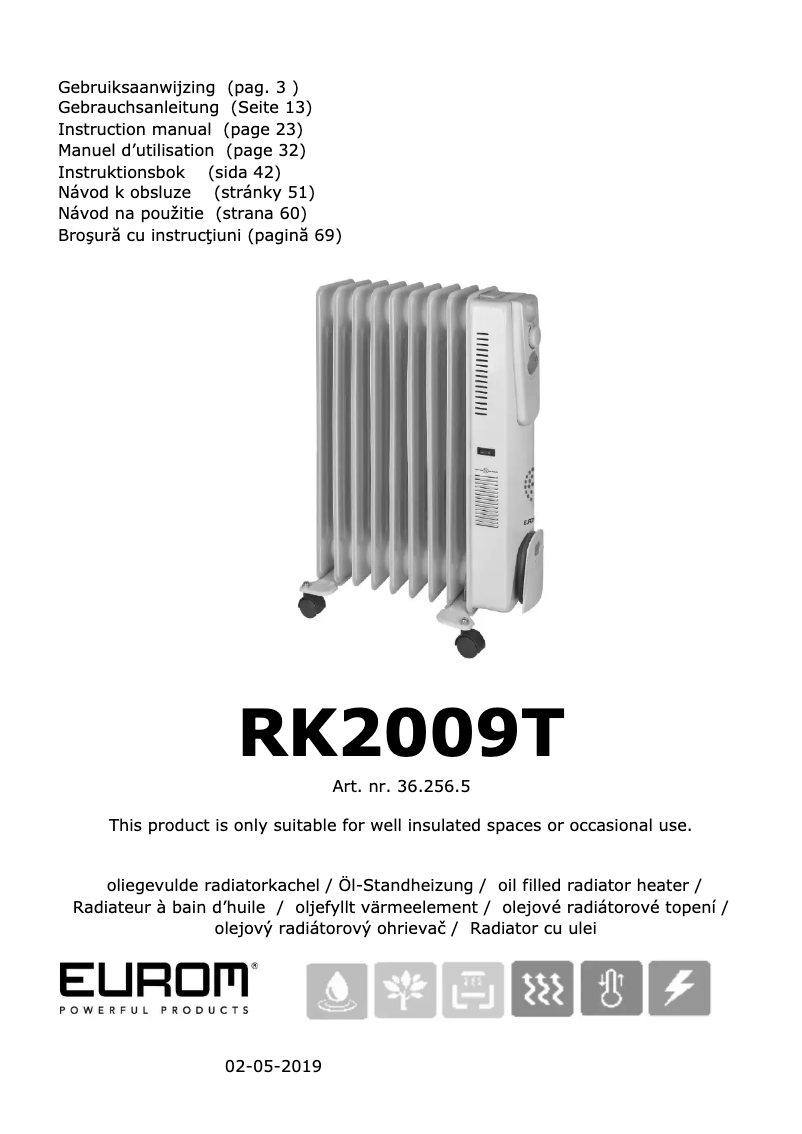 Page 1 de la notice Manuel utilisateur Eurom RK2009T