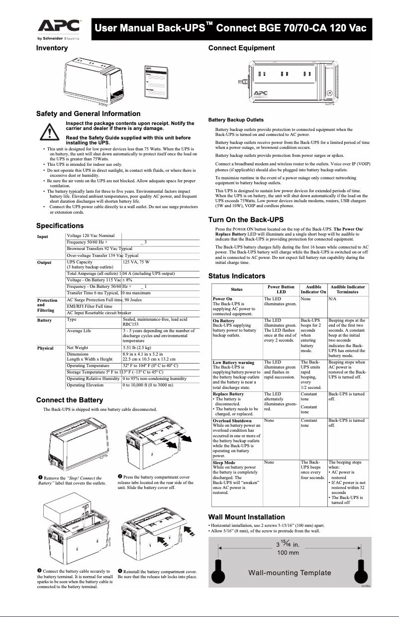 Página 1 del manual Manual de usuario APC Connect BGE70