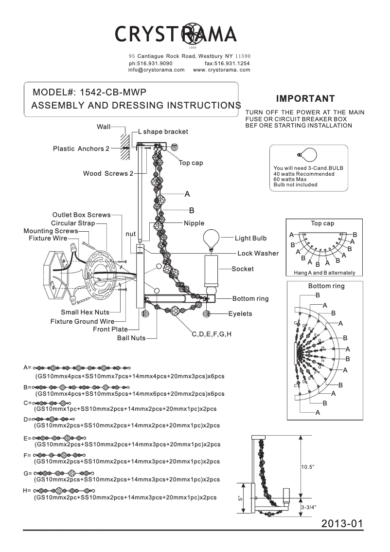 Page 1 de la notice Manuel utilisateur Crystorama Channing 1542-CB-MWP