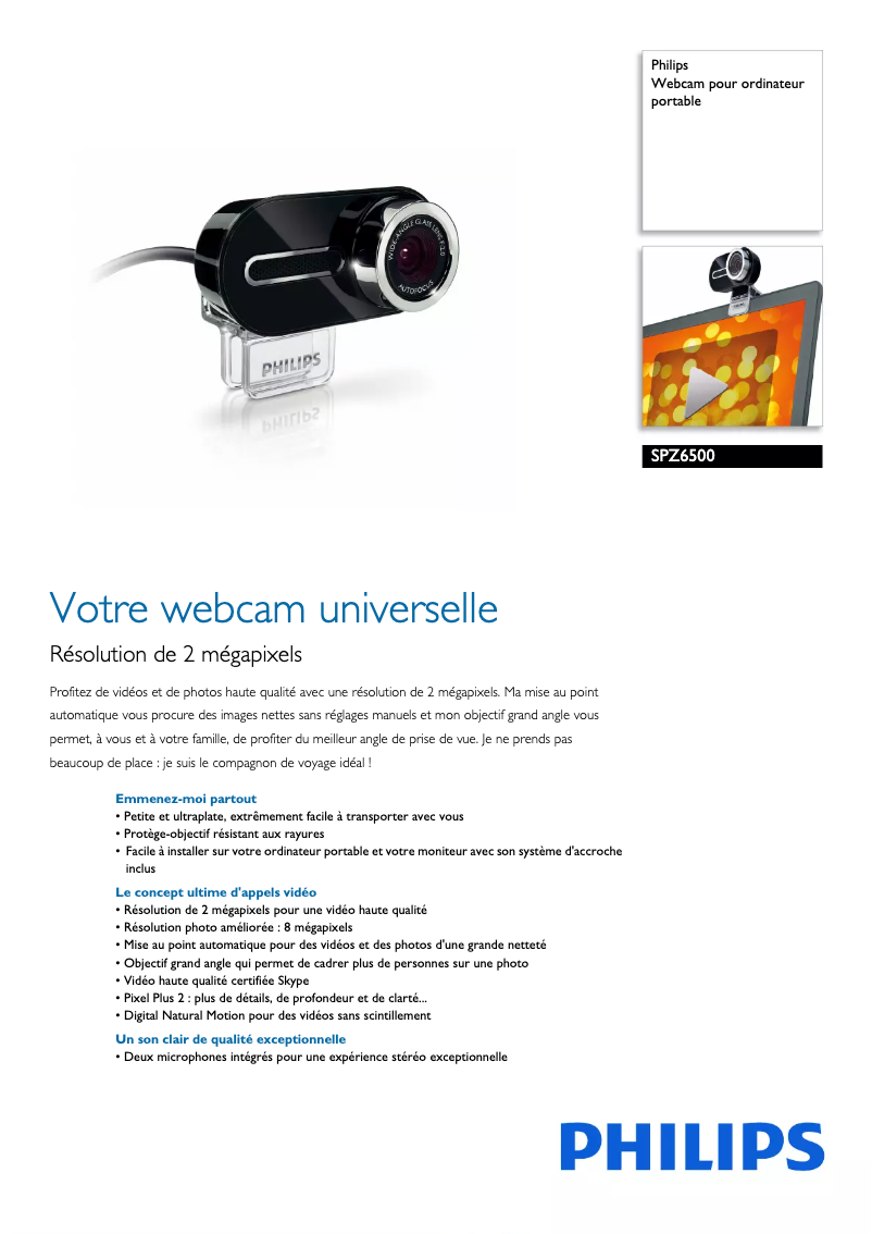 Página 1 del manual Ficha técnica Philips SPZ6500