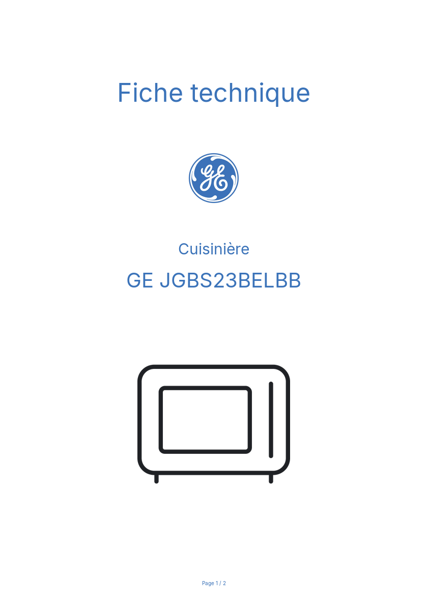 Page 1 de la notice Fiche technique GE JGBS23BELBB