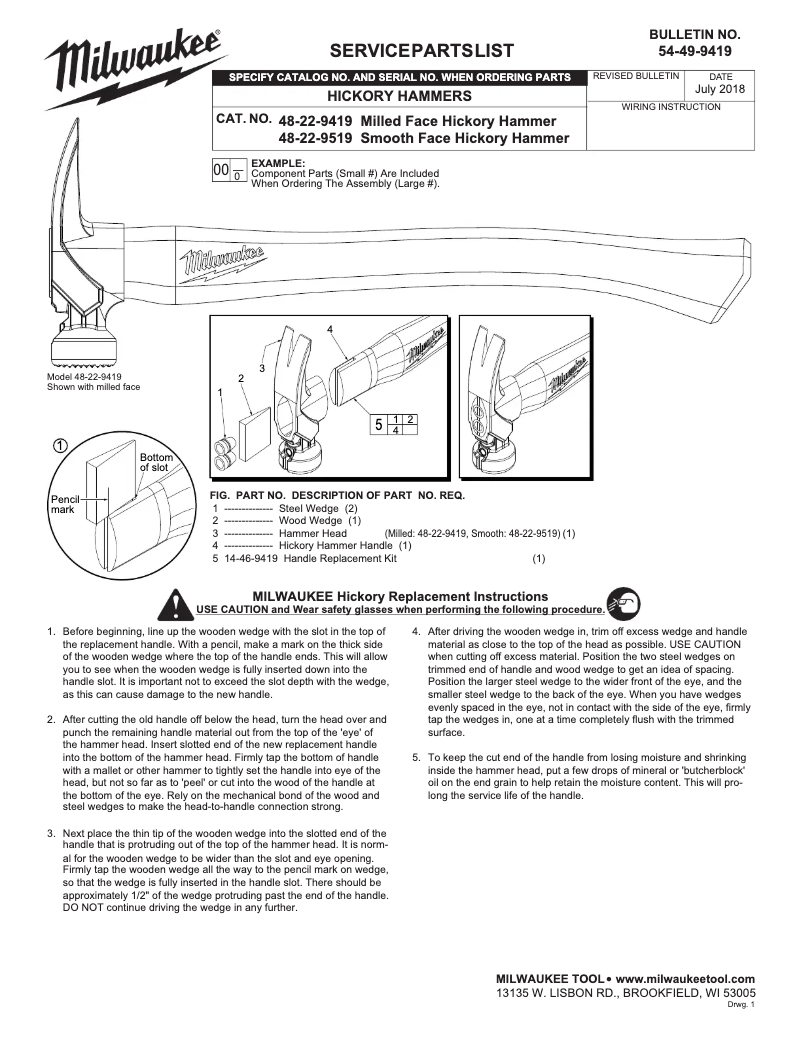 Page 1 de la notice Manuel utilisateur Milwaukee 48-22-9519