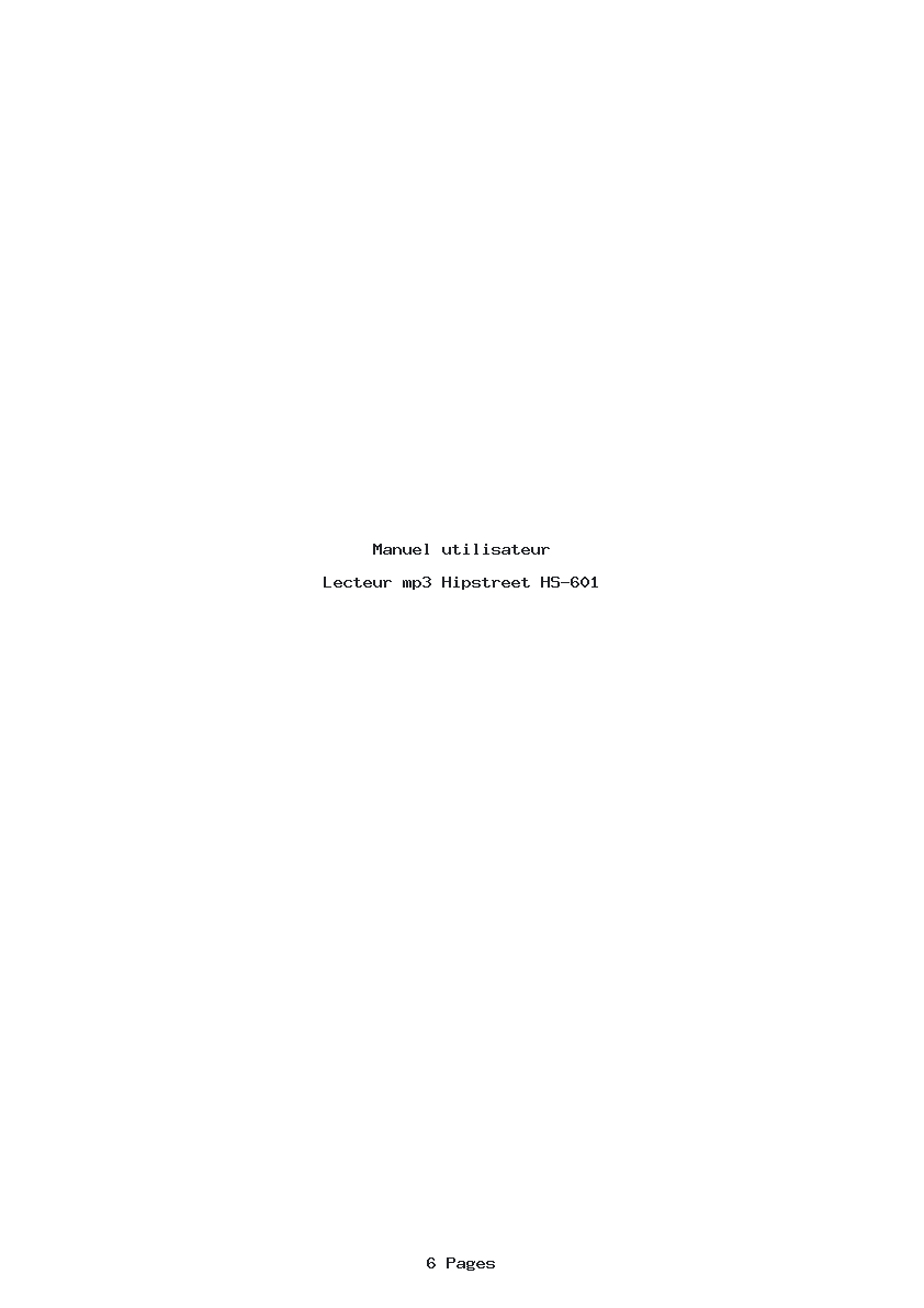 Page 1 de la notice Manuel utilisateur Hipstreet HS-601