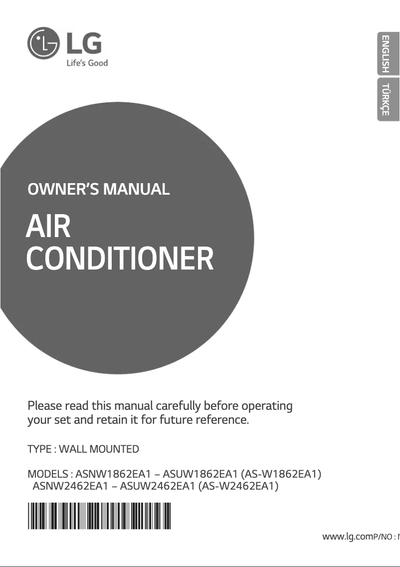Page 1 de la notice Manuel utilisateur LG ASNW1862EA1