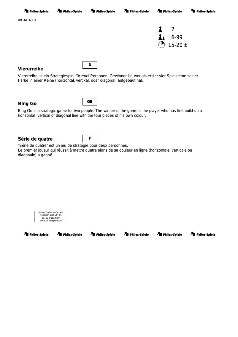 Page 1 of the manual User Manual Philos Vier gewinnt Samena klein