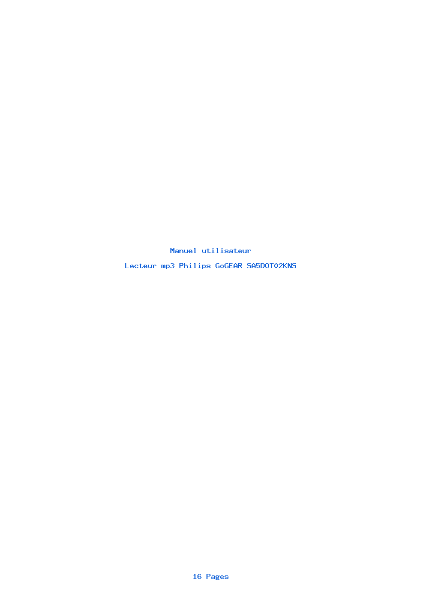 Page 1 de la notice Manuel utilisateur Philips GoGEAR SA5DOT02KNS