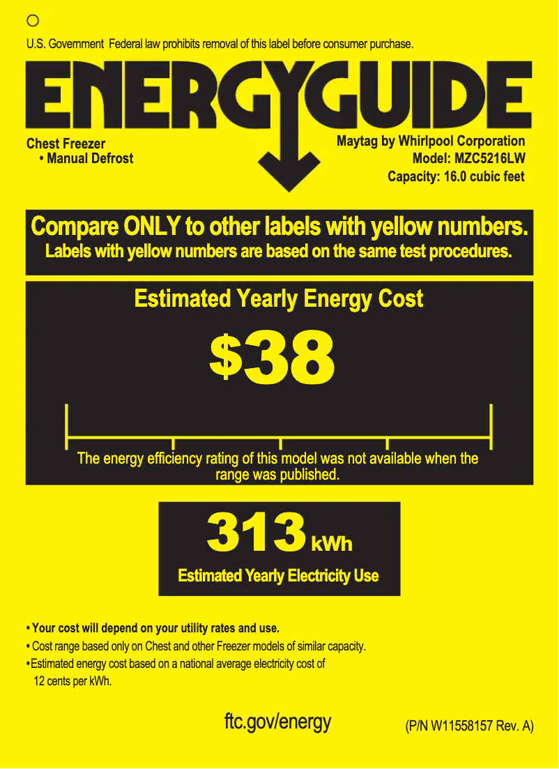 Page 1 de la notice Label énergétique Maytag MZC5216LW