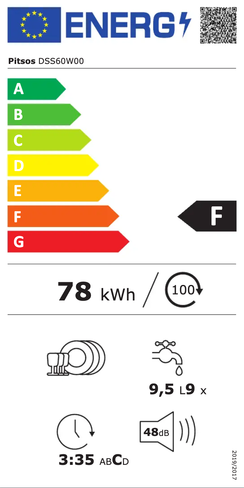 Page 1 de la notice Label énergétique PITSOS DSS60W00