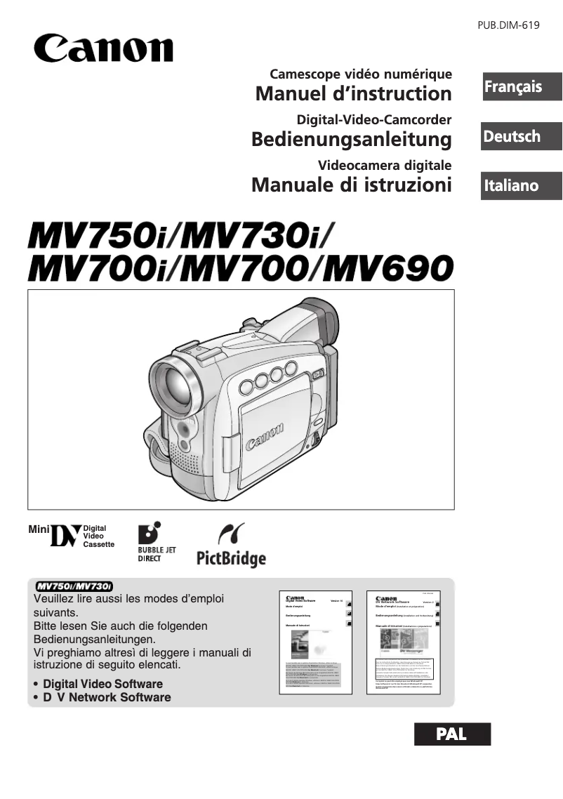 Page 1 de la notice Manuel utilisateur Canon MV750i